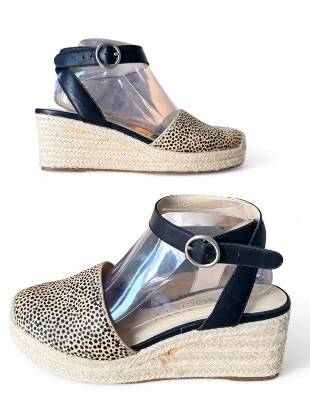 Sole Society Espadrille Wedge Sandals Cheetah Print Calf Hair Ankle Strap Sze 9